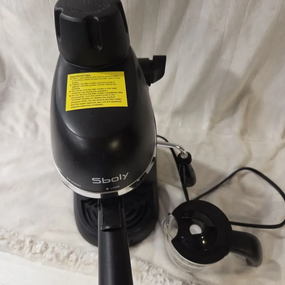 Sboly Black Espresso Machine for Ground Coffee 4-Cup Steam Wand Analog
